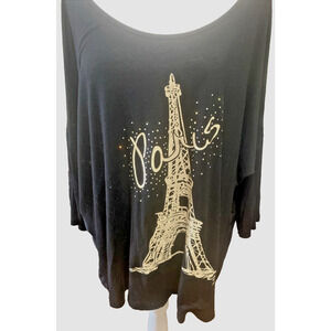 Women’s Romantic Paris Eiffel Tower Print Tunic Size 1X Artistic Chic Sheer Back